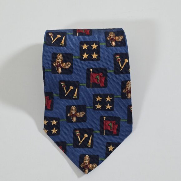 Tommy Hilfiger Silk Tie Blue Golf Theme Print Textured Italy USA W 4" L 56" - Picture 2 of 16